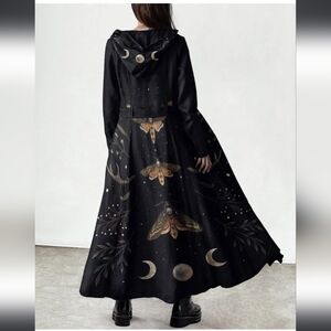 Mystical Black Maxi Dress with Celestial Motifs